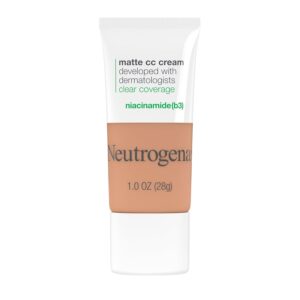 Neutrogena Clear Coverage Flawless Matte CC Cream, Full-Coverage Color Correcting Cream Face Makeup with Niacinamide (b3), Hypoallergenic, Oil Free & Fragrance Free, Warm Linen, 1 oz