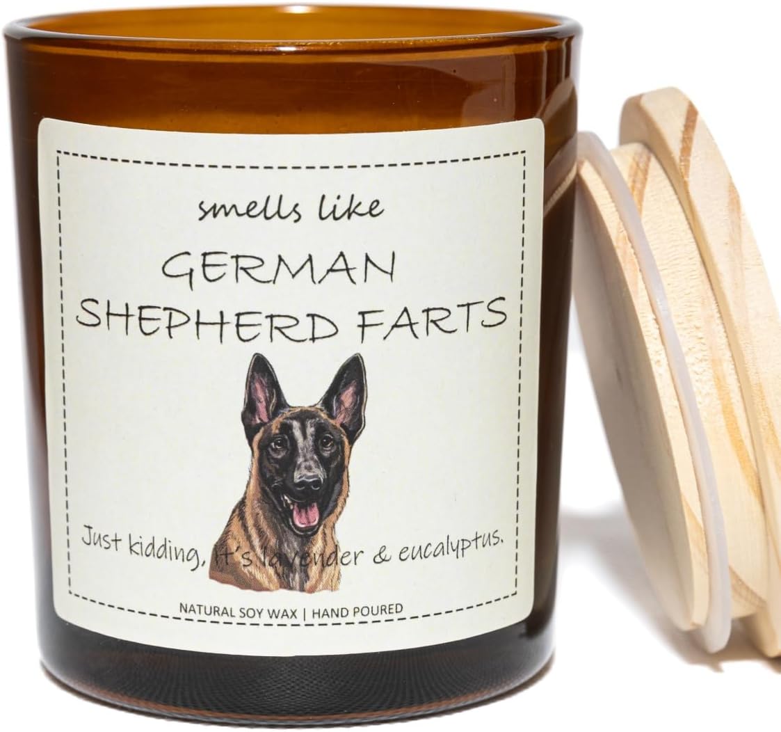 German Shepherd Gifts & Decor, German Shepherd Gifts for Women, Smells Like German Shepherd Farts Candle - Lavender & Eucalyptus, Crafted by Natural Soy Wax & Natural Essential Oils