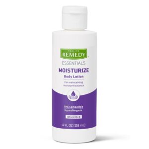 Medline Remedy Essentials Moisturizing Body Lotion (4 oz Bottle), Unscented, Hydrating, Non-Greasy, For Dry Skin, Hypoallergenic, Men, Women, Elderly