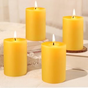 Natural Beeswax Pillar Candles, 2x3in Pure Beeswax Candles-128 Hours Long Burning Time Unscented Pillar Candle Smokeless Dripless Bees Wax Candles for Home Paryer Relax, 4 Packs