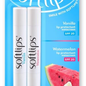 Softlips SPF 20 Lip Balm Duo - Vanilla & Watermelon Slim Sticks for Moisturized, Protected Lips