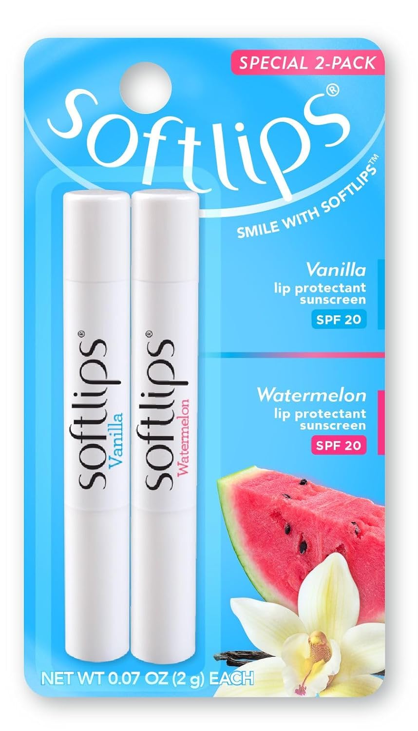 Softlips SPF 20 Lip Balm Duo - Vanilla & Watermelon Slim Sticks for Moisturized, Protected Lips