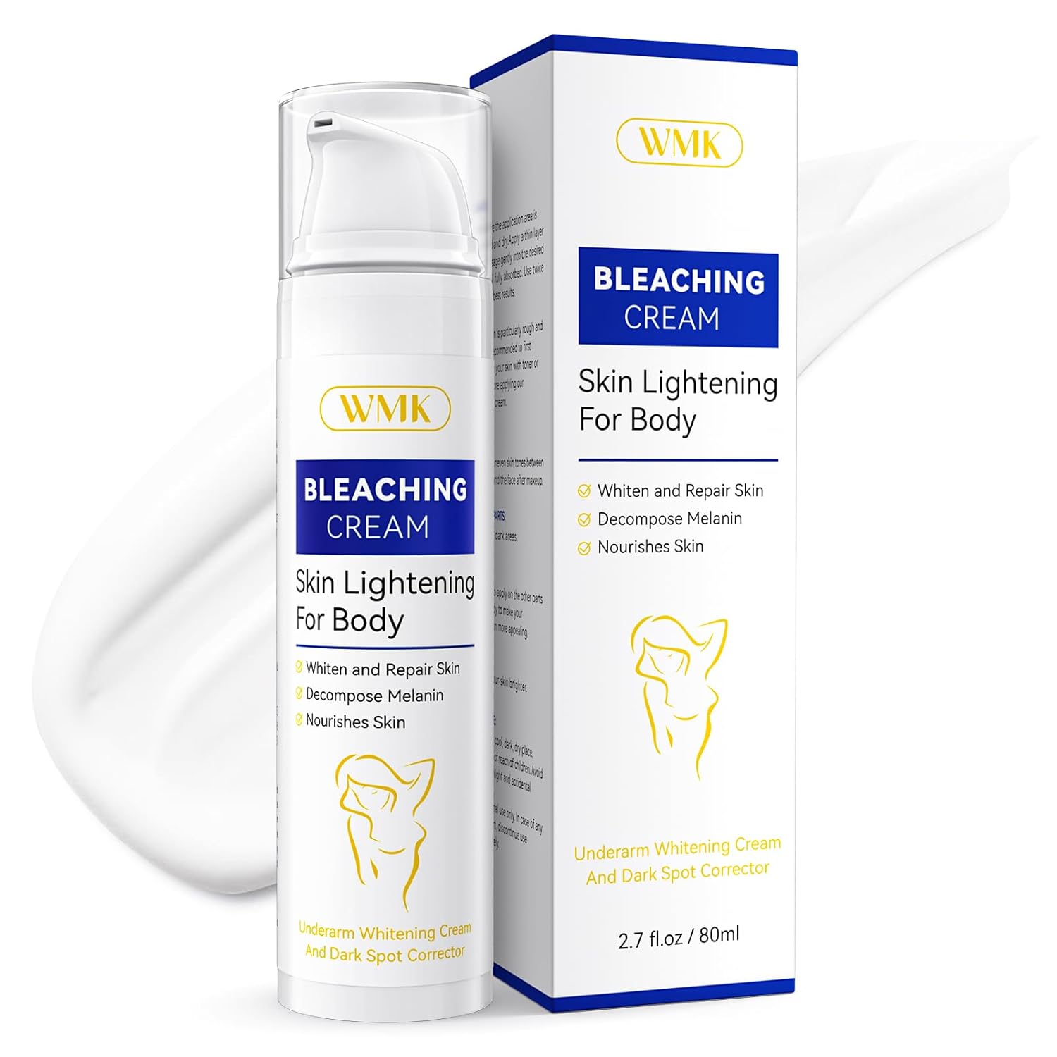 WMK Skin Lightening Cream for Intimate Areas - 80ml (2.7 fl oz) Bigger Size | Vitamin C Dark Spot Remover for Underarms, Knees, Elbows & Bikini Line