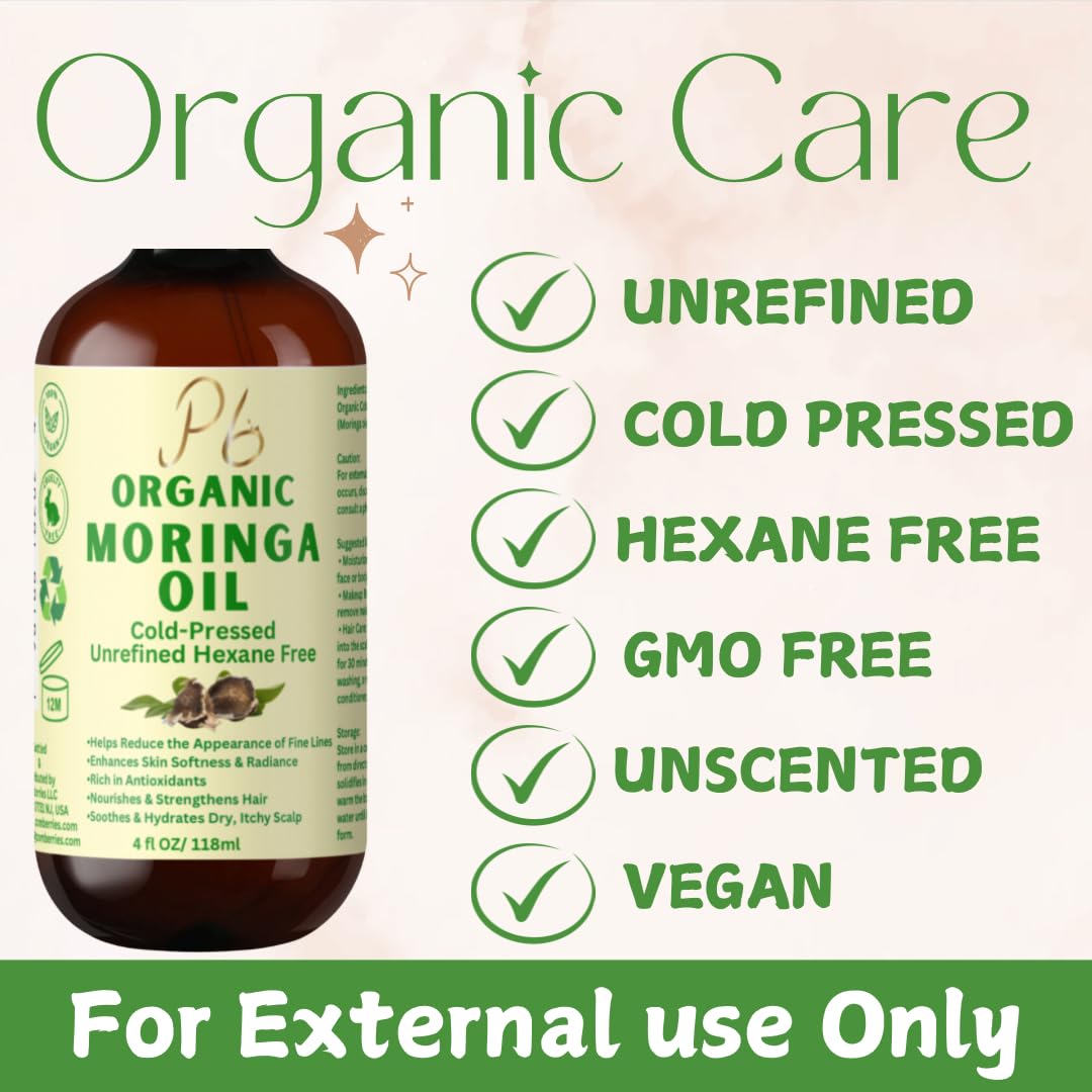 Organic Cold-Pressed Moringa Oil – 100% Pure & Unrefined – Moringa Hydrating Oil for Face, Skin, Hair & Body – Supports Anti-Aging & Youthful Appearance, 4 fl oz Amber Glass Bottle - Image 3