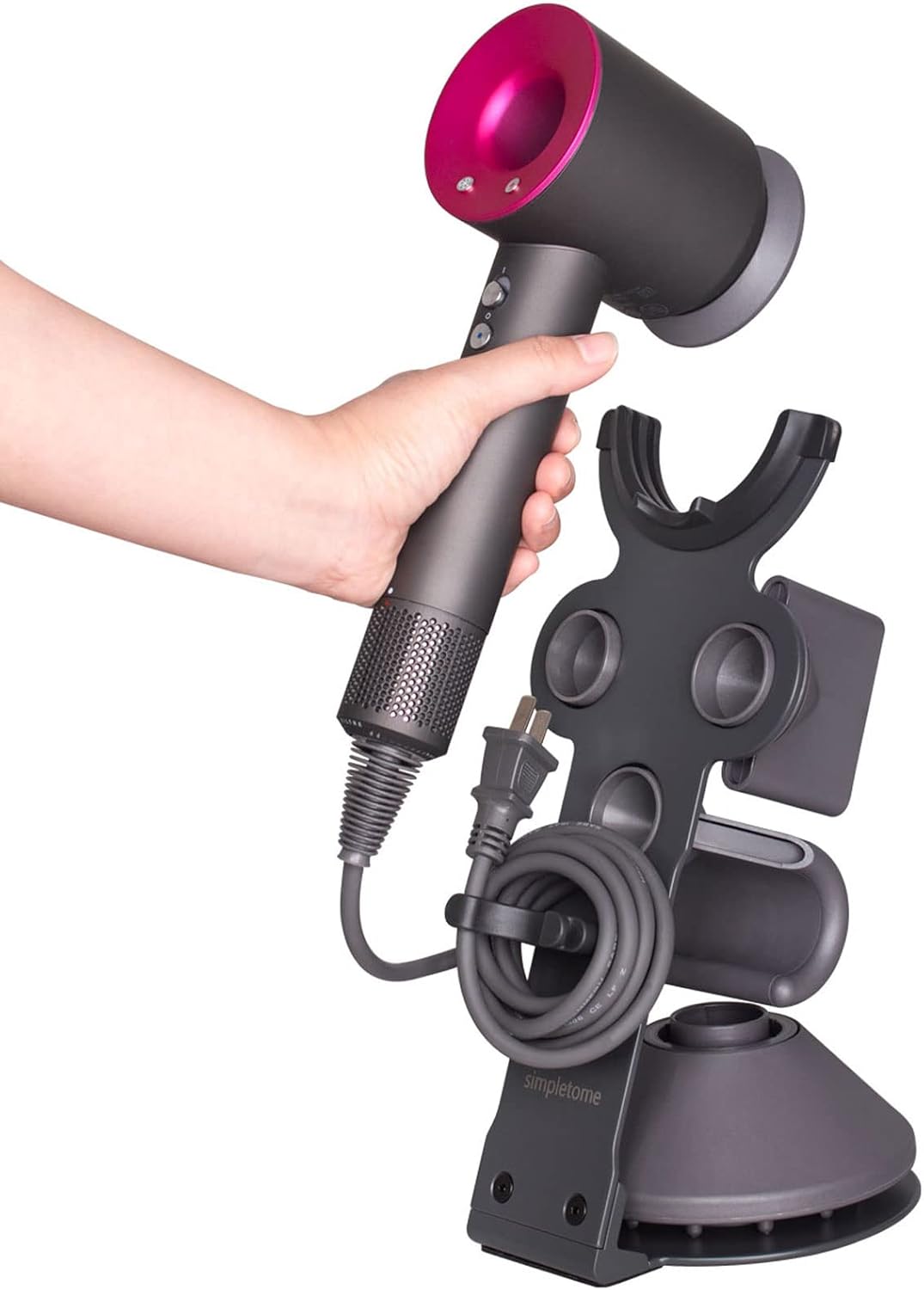 Simpletome Dyson Supersonic Hair Dryer Stand with Cable Organizer, Heavy Duty Steel, Grey - Image 9