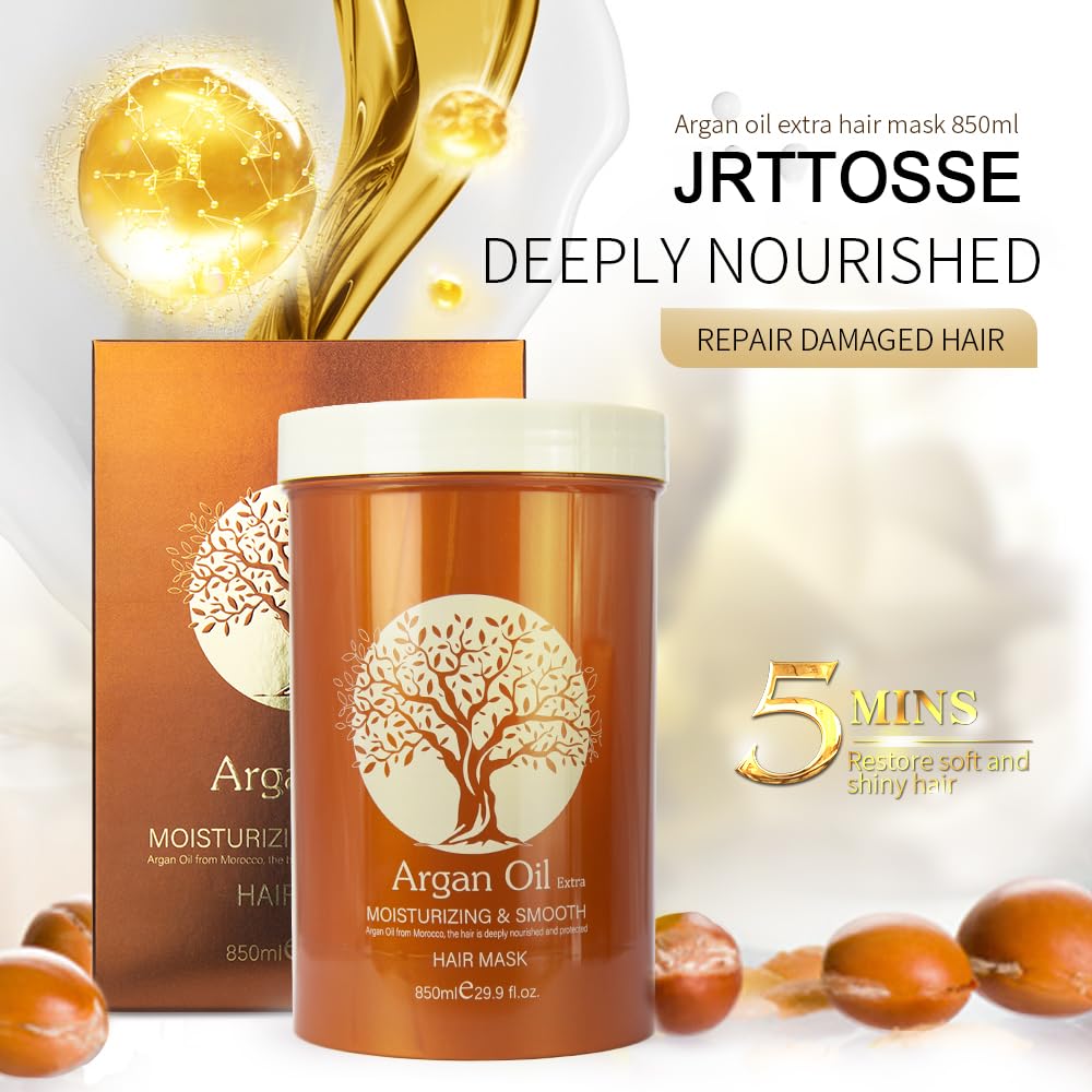 Argan Oil Hair Mask, Repair Split Ends Dry Damaged Hair, Moisturizing & Smoothing Hair Mask for Dry Damaged Hair of All Hair Types 16.90 oz 500 ml (29.90oz-850ml), milky white - Image 3