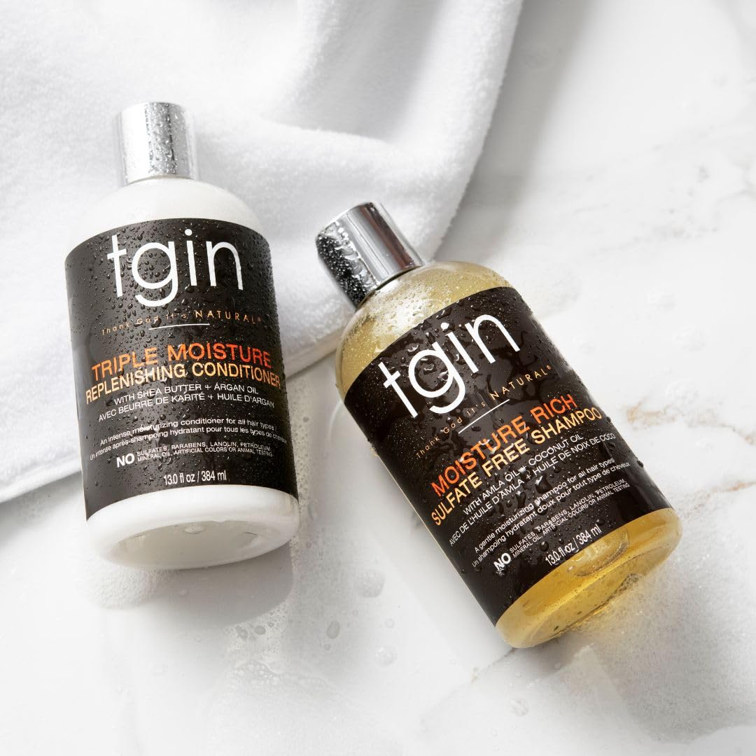 tgin Moisturizing Shampoo & Conditioner Duo for Curly, Coily and Wavy Hair, Sulfate Free, Moisturizes and Detangles Dry Hair, 13 oz (Set) - Image 5