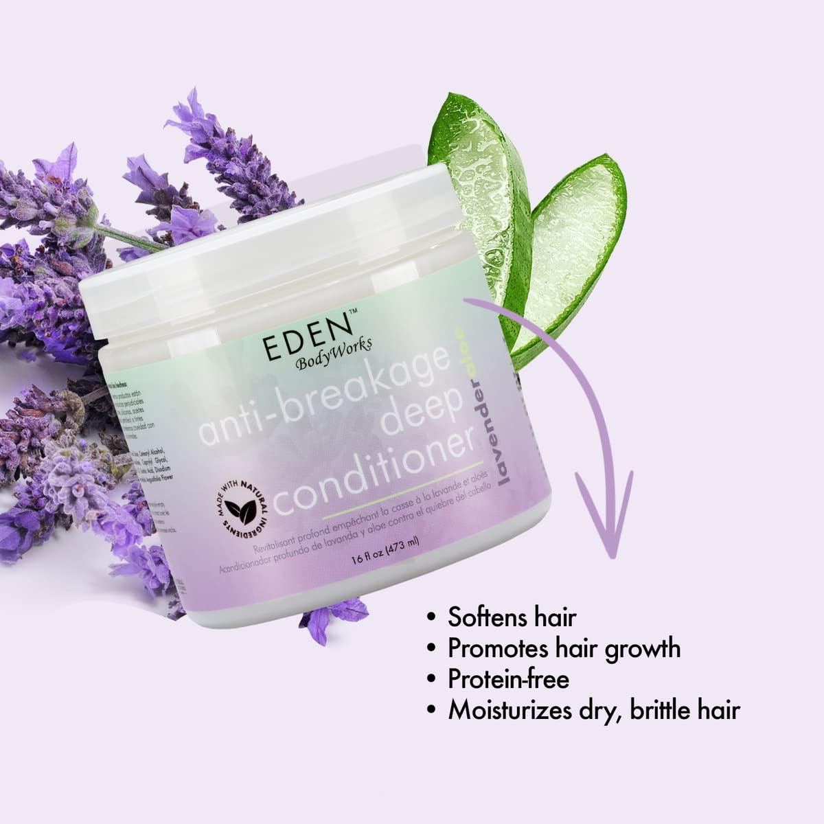 EDEN BodyWorks Lavender Aloe Anti-Breakage Deep Conditioner (16 oz) - Hair Treatment to Strengthen & Enhance Hair Elasticity - Image 3