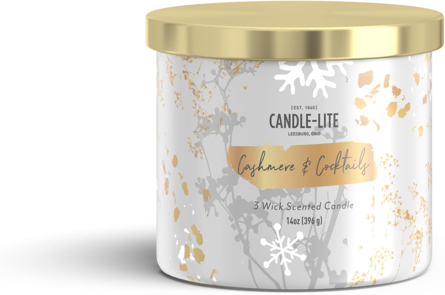 Candle-Lite Scented Candles, Cashmere & Cocktails Scent (Festive & Cozy), 14 oz 3-Wick Jar Candle, 45 Hours Burn Time, Perfect for Gifting and Celebration