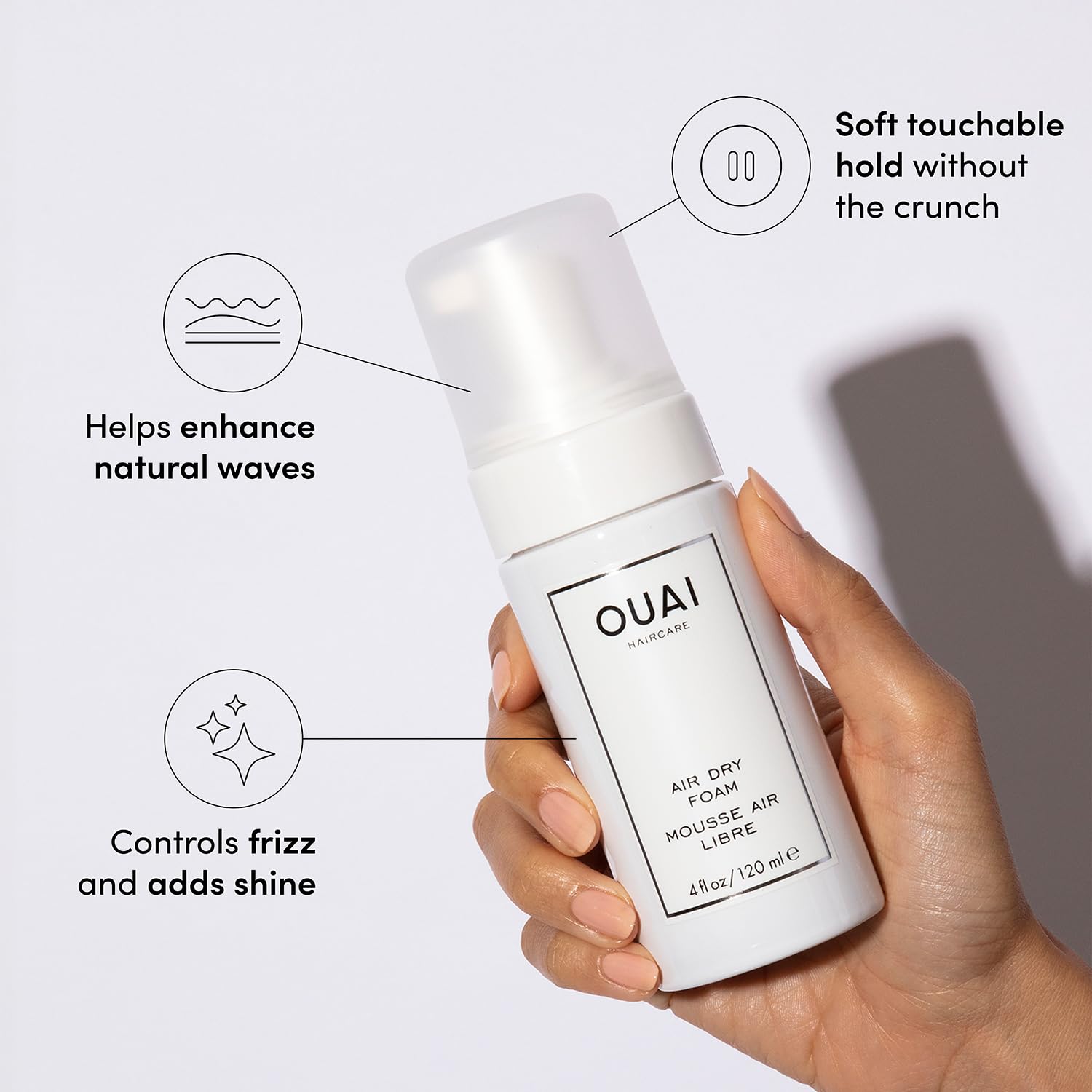 OUAI Air Dry Foam Conditioner for Curly Hair and Beach Waves 4 Oz - Image 2