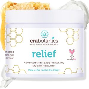 Era Organics Eczema, Psoriasis & Dermatitis Moisturizer Cream - Advanced 13-in-1 Non-Greasy Face or Body Lotion for Dry, Itchy Skin, Aloe Vera, Manuka Honey, More 8oz