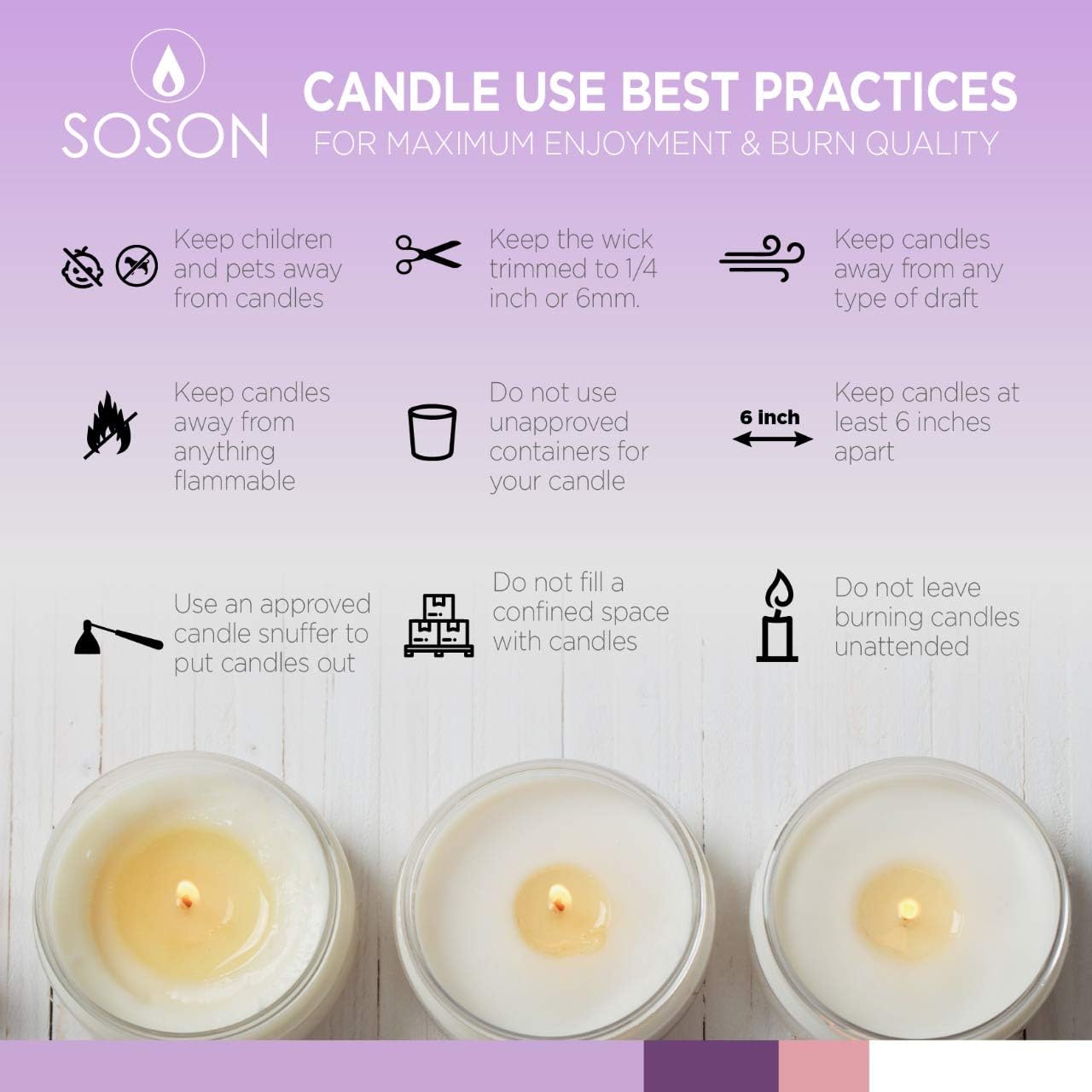 Simply Soson 3x6 inch Ivory Pillar Candles Set of 6, Smooth Texture, Unscented Ivory Candles, Dripless Candles, 3 inch Pillar Candles Ideal as Wedding, Parties, Spas, Dinner, Home Decoration, Church - Image 3