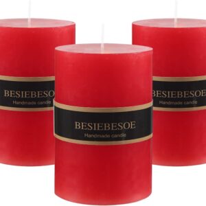 3 x 4 Red Pillar Candles Set of 3 Unscented Handpoured Weddings, Home Decoration, Restaurants, Spa, Church Smokeless Cotton Wick