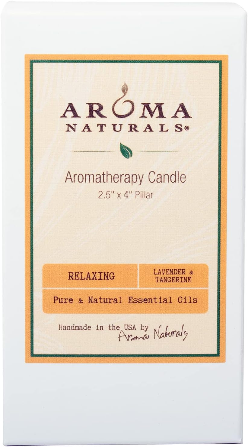 Aroma Naturals Lavender & Tangerine Essential Oil Scented Pillar Candle, Relaxing, 2.5 inch x 4 inch - Image 2