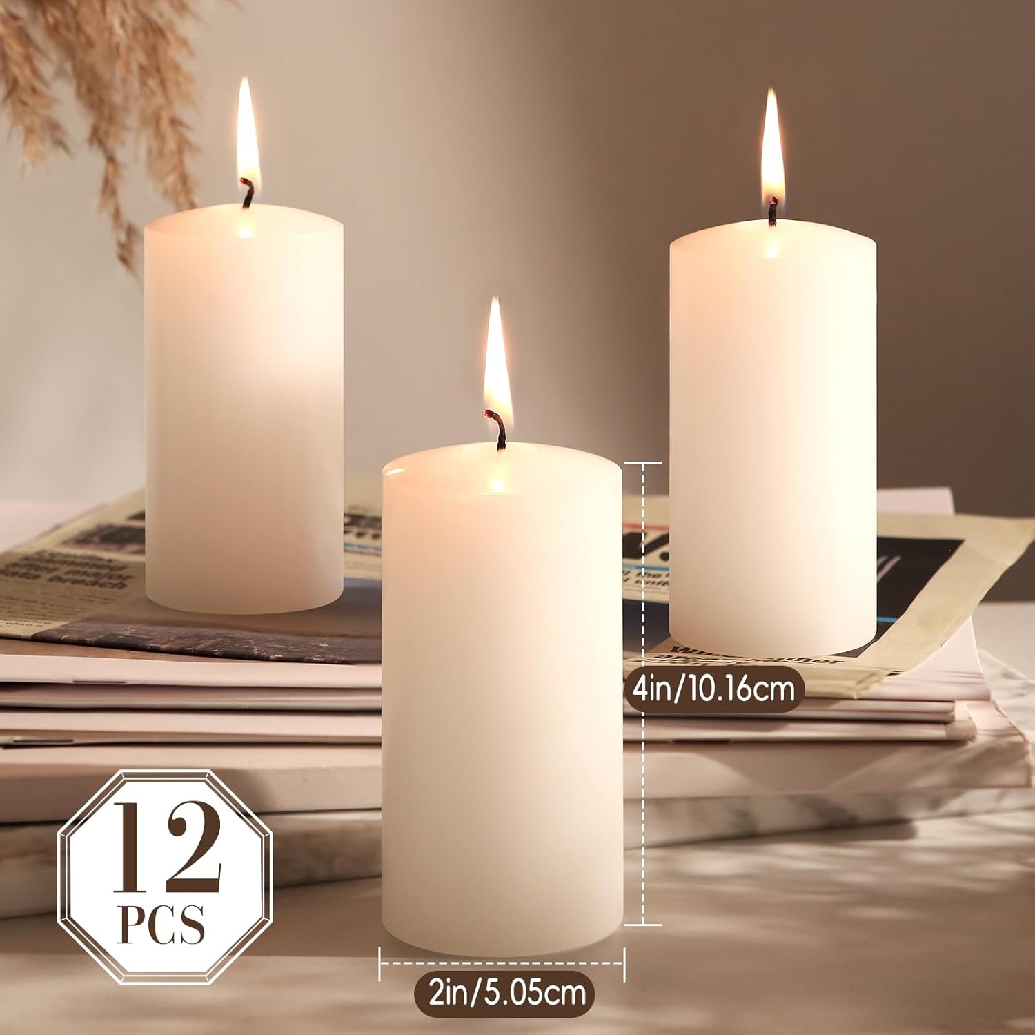 White Pillar Candles - 12 Packs Unscented Wax Pillar Candle, Long-Lasting 30 Hour Burn Time, 2x4 Inch, Elegant Decorative White Candles for Weddings, Centerpiece, Home Decor - Image 3