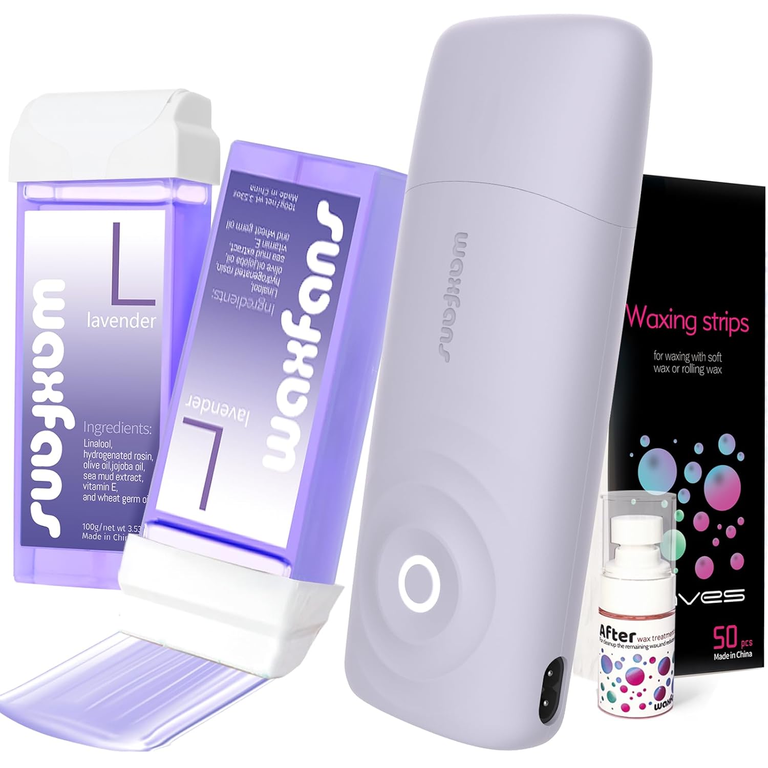 Roll on Wax Kit, Smart Wax Roller Kit with Automatic Cooling System, No Burns, Safe and Easy Waxing Kit for Women and Man at Home, 2 Wax Cartridges & 50 Wax Strips Included