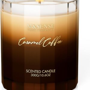 M&SENSE Caramel Coffee Candle for Home Scented, 10.6oz 60 Hours Burn Natural Soy Long Lasting Slow Burning Organic Aromatherapy Candle Housewarming Appreciation Gift for Women
