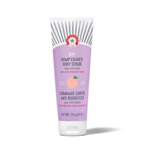 First Aid Beauty - KP Bump Eraser Body Scrub with 10% AHA, Keratosis Pilaris Exfoliator with Glycolic and Lactic acids, Helps Reduce Chicken Skin Bumps, Safe for Sensitive Skin, NEW Peach Scent (8 oz)