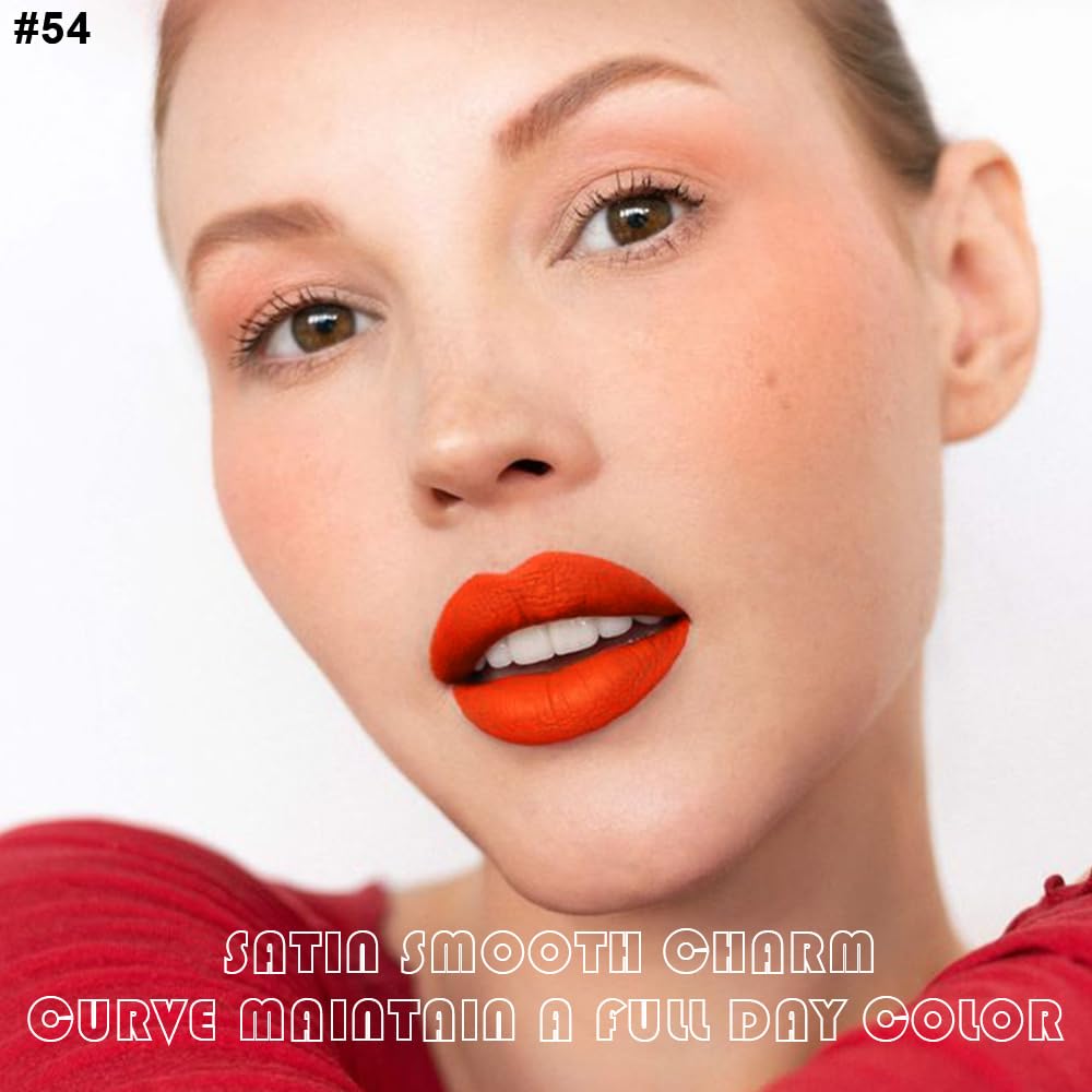 evpct 2Pcs Orange Light Fire Red Matte Liquid Lipstick Lip Gloss Stain and Retractable Lip Liner Makeup Set for Women Long Lasting Waterproof 24 Hours Lipstick labial mate larga duracion 24 54# - Image 2