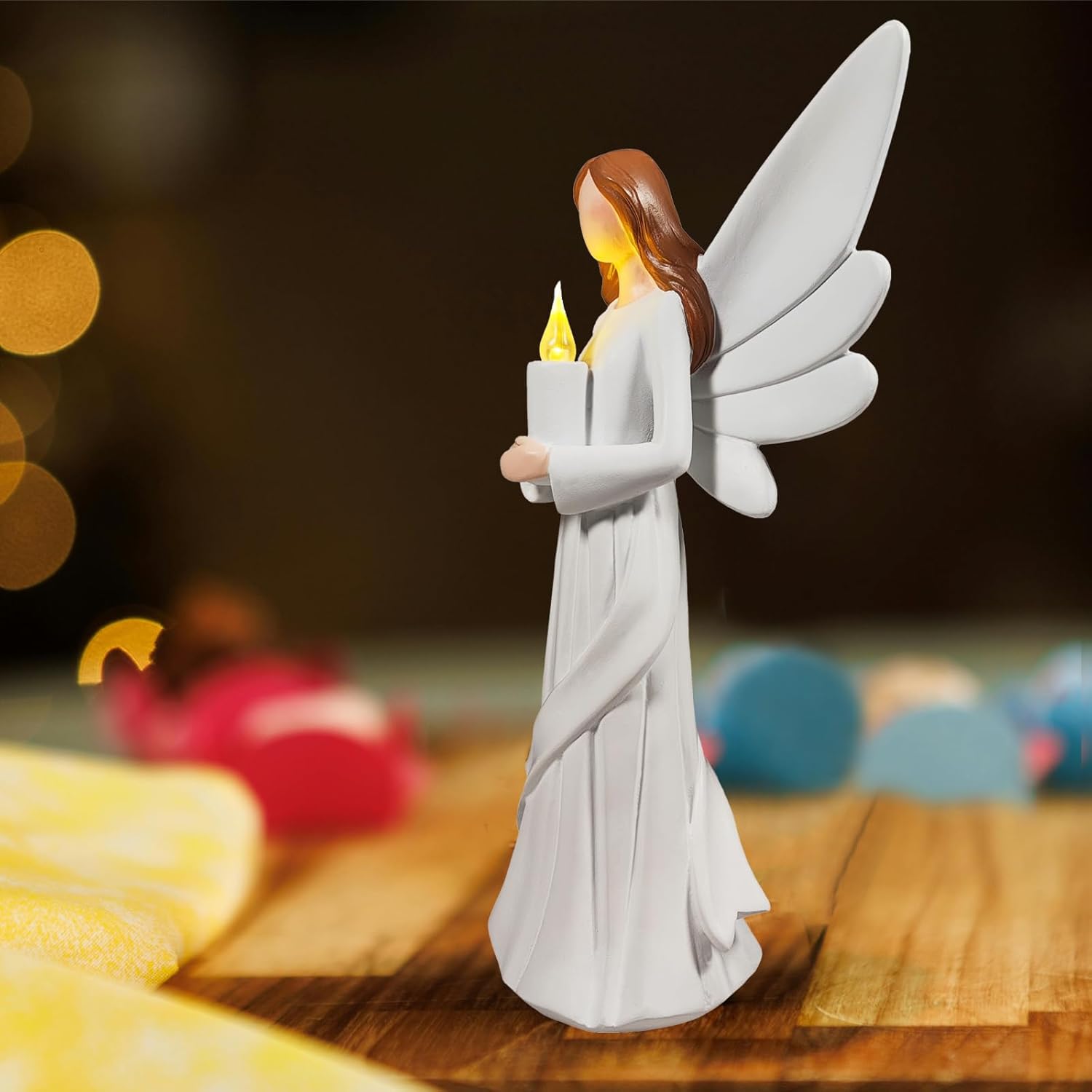 Starryfill 12.2inch Tall Angel Figurine Holds Candle with Timer, Battery Powered Handcrafted Resin Decorative Statue As Gift for Your Family Friends or Home Décor Spiritual Gifts Meditation Spaces - Image 6