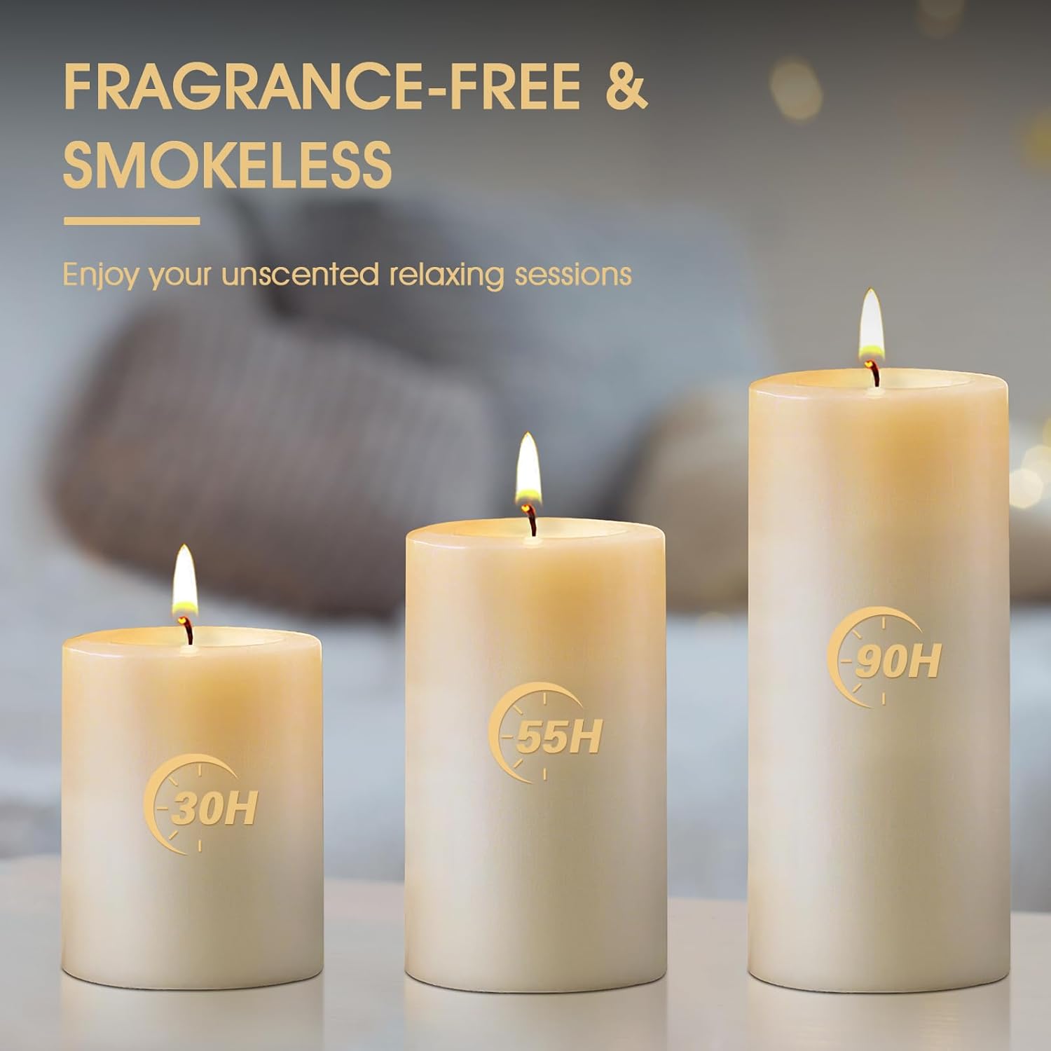 Uscented Pillar Candles, Ivory Pillar Candle Set of 4, 3 x 4 Inch Dripless and Smokeless Large Pillar Candles for Dinner Table, Christmas and Home Decor 55 Hours Long Burning Time - Image 3