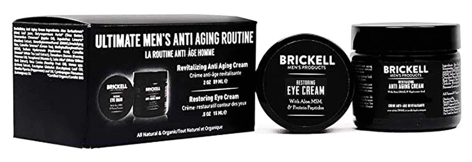 Brickell Men's Ultimate Anti-Aging Routine, Anti-Wrinkle, Night Face Cream and Eye Cream to Reduce Puffiness, Wrinkles, Dark Circles, Under Eye Bags, Natural and Organic, Unscented