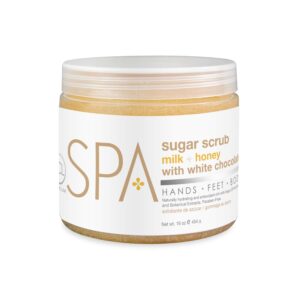 BCL SPA sugar scrub | organic Milk and Honey with White Chocolate exfoliating body scrub removes dead, dry skin for a soft & hydrated feel, nourishing essential body care 16 oz
