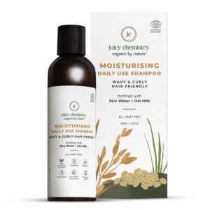 Juicy Chemistry Moisturising Daily Use Shampoo, 200 ml | Made with Rice Water & Oat Milk | For Dry, Frizzy & Unmanageable Hair | Certified Organic Shampoo for Men & Women | Cruelty Free & Vegan