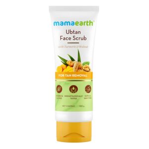Mamaearth Ubtan Face Scrub with Turmeric & Walnut | De Tan Scrub Helps Remove Sun Tan & Dead Skin | Gently Exfoliates & Hydrates Skin | 3.53 Oz (100g)