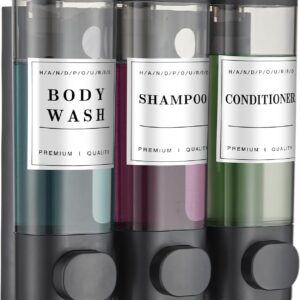 Shower Soap Dispenser Wall Mounted No Drill Shampoo Dispenser for Shower Wall Shampoo and Conditioner Dispenser Bathroom Hotel 3 * 300ml Black with Labels