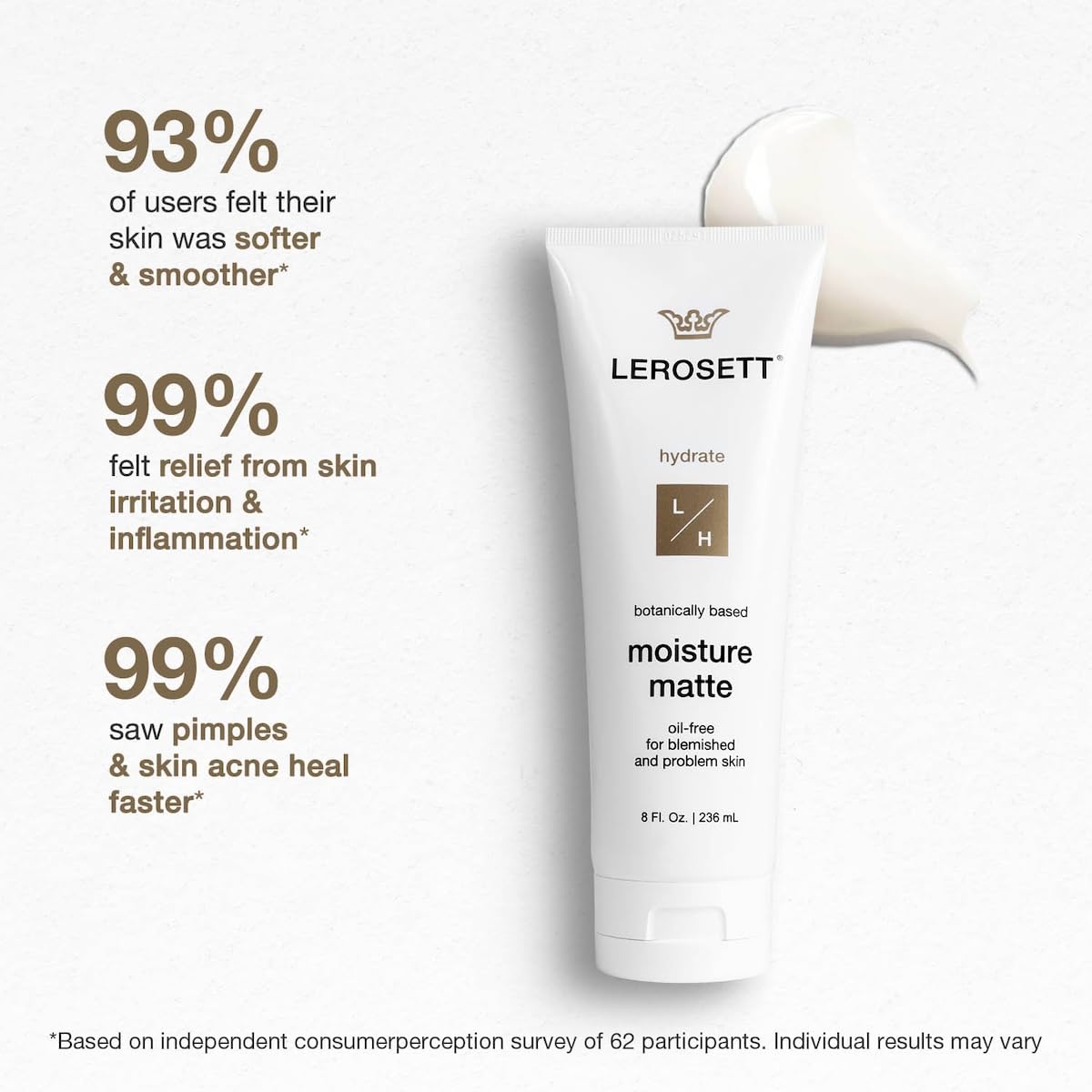 LEROSETT Oil-Free Moisturizer for Acne, Moisture Matte for Oily & Sensitive Skin, Vegan Moisturizer, Lightweight & Aloe-Based with Vit-B5 + 7 Soothing Herbals, Non-comedogenic, Fragrance Free - 3 oz - Image 2