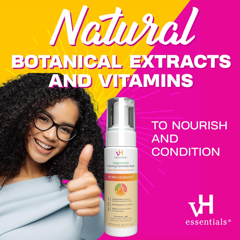 vH essentials Foaming Feminine Wash - Fragrance Free - Ph Balanced, Hypoallergenic, Prebiotics, Natural Botanical Extracts and Vitamins - Odor Eliminating Formula - 6 Fl Oz - Image 4