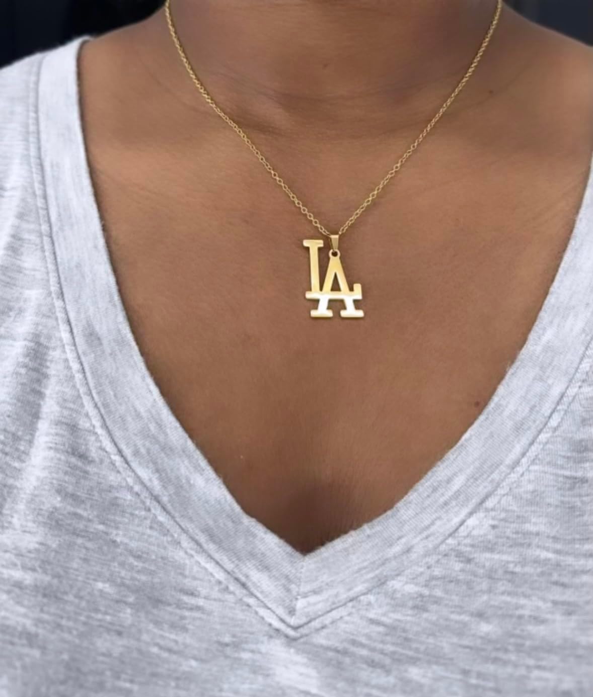 Los Angeles Necklace 18K Gold Plated Stainless Steel Pendant Necklace LA Link Chain L.A Pendant High Polished Finish Gift Idea - Image 3