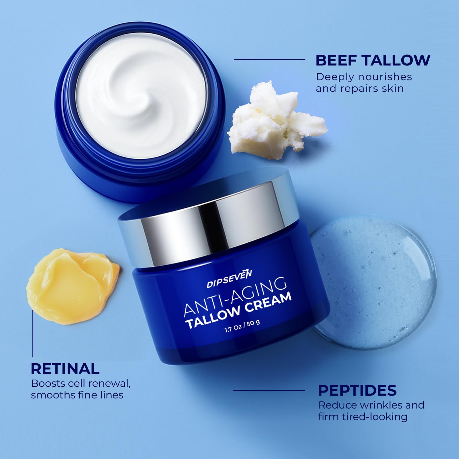 Men's Wrinkle Defense Beef Tallow for Face: Anti-Aging Cream For Men with Beef Tallow, Retinol & Peptides - Day & Night - Facial Skin Care - Anti Wrinkle Organic Face Cream Moisturizer - Image 3