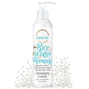 CurlyChic Rice Water Remedy Stimulating Condish - Ayurvedic Herbs, Fermented Rice Water, Lightweight Leave-In Conditioner for Healthy Hair Growth and Hydration - Sulfate, Paraben-Free - 8 fl oz