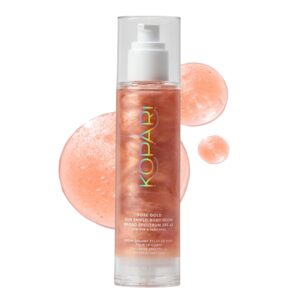 Kopari Sun Shield Body Glow, Broad Spectrum SPF 45, Lightweight Shimmering Gel Texture Absorbs Quickly, Non Sticky, Glowing Results, Rose Gold 5 oz