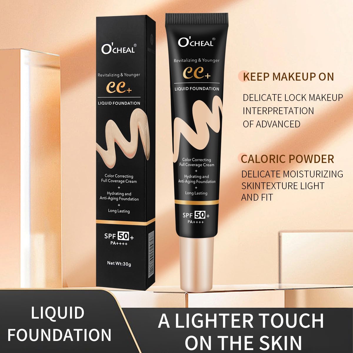 O'CHEAL CC Cream with SPF 50+, Hydrating Color Correcting Cream Full Coverage Lightweight Powder Foundation, Waterproof Long Lasting Pre-makeup Primer Facial Concealer Refine Skin Texture (Ivory) - Image 5