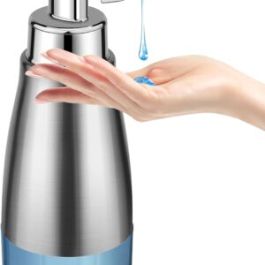 Automatic Soap Dispenser Liquid Touchless: 15oz Stainless Steel - 3 Level Adjustable Silver Rechargeable Electric Auto Smart Soap Dispenser - Bathroom Kitchen Hand Dish Lotion