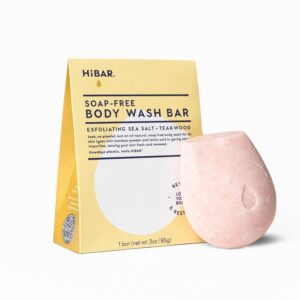 HIBAR - Exfoliate Solid Body Wash Bar - Revive & Restore - With Bamboo Powder & colloidal oat - Daily Use & Sensitive Skin - Plastic, Paraben & Soap-Free - Vegan - Sea Salt + Teakwood