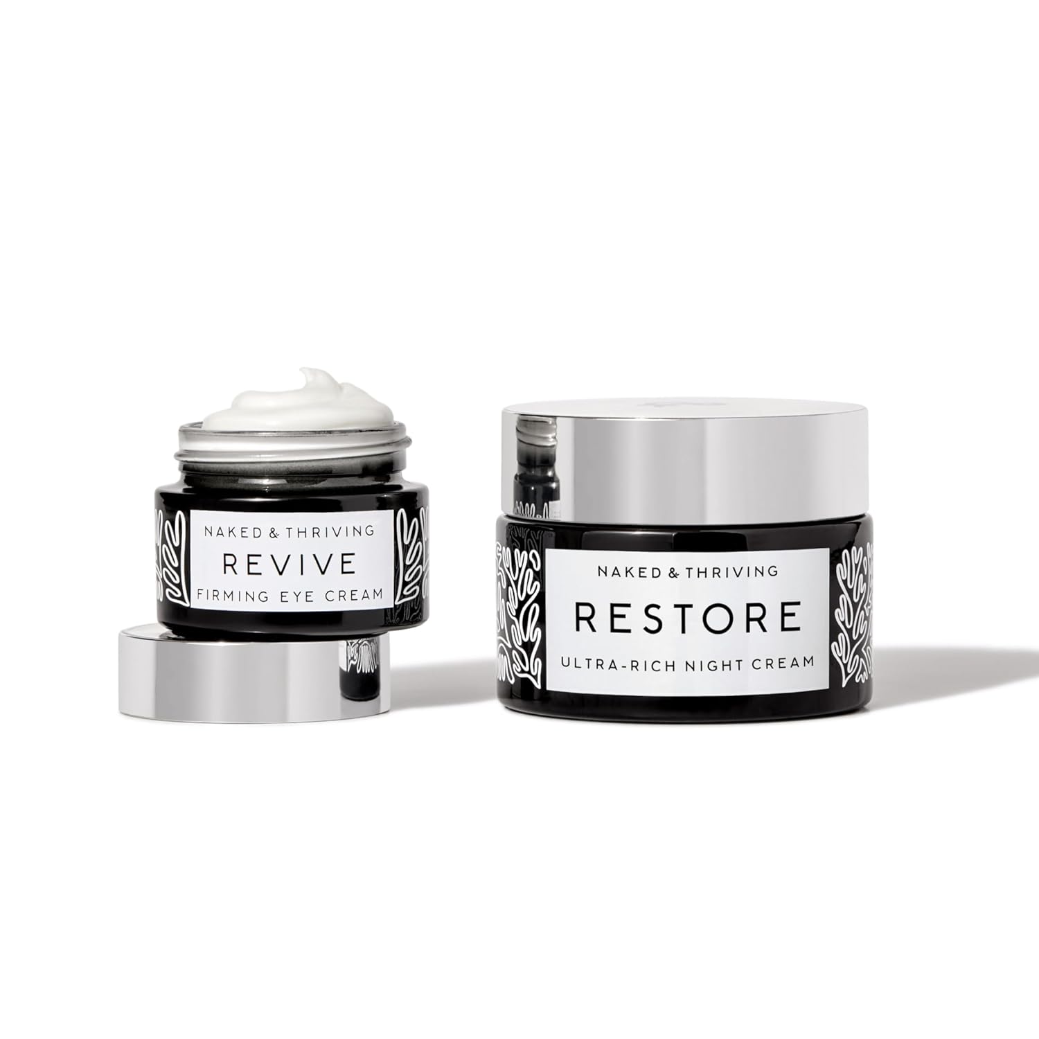 Naked & Thriving Retinol Alternative Duo Set: Restore Night Cream 50mL & Revive Eye Cream 15mL with Hyaluronic Acid and Bakuchiol - Image 2