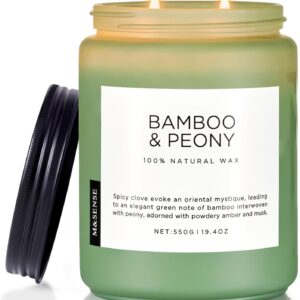 M&SENSE Bamboo Peony Spring Large Jar Candles for Home Scented 19.4 Ounces 110 Hour Long Lasting Burn, Natural Organic Soy Wax Gifts for Women, Fresh Smelling Aromatherapy Candle for Stress Relief
