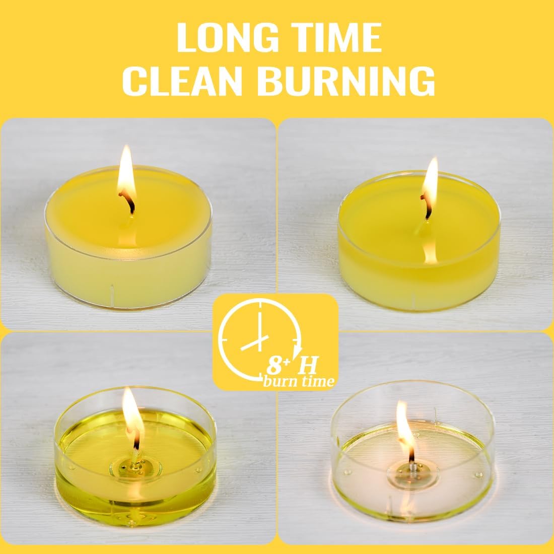 Scented Tea Light Candle 6 Pack, 8 Hour Extended Burn Time, 100% Natural Soy Wax NoSmokeless Tea Warmer Candles Tealight Candles for Decor Holidays, Room Ambiance, Aromatherapy Relaxing (Lemon) - Image 4