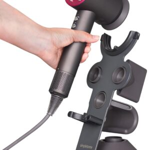 simpletome UPGRADED Hair Dryer Holder for Dyson Supersonic Hairdryer with Cable Organizer, Heavy Alloy Steel Stand, Piano Painting Surface (Advanced Grey 3 Holes)