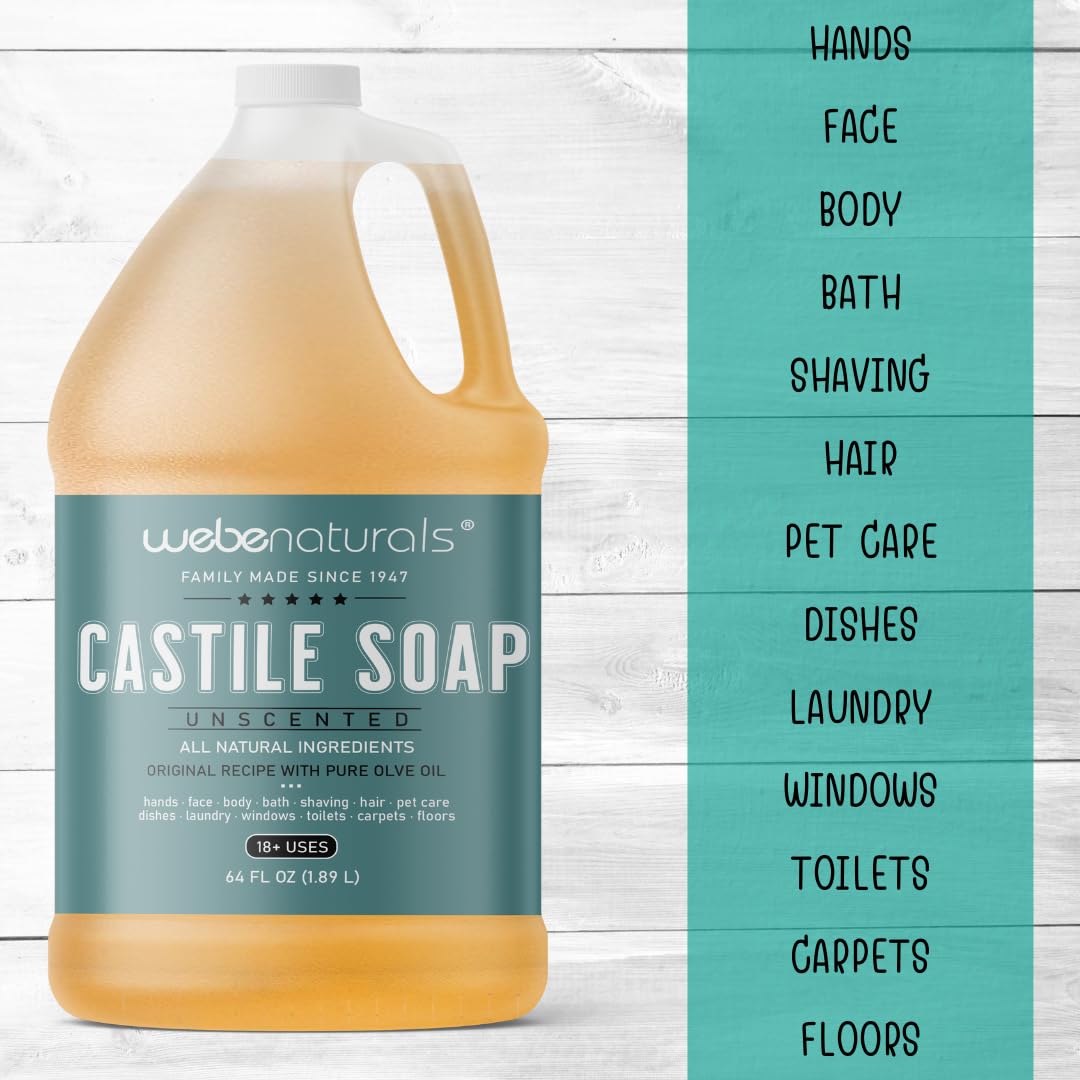 WEBE Pure Unscented Castile Liquid Soap Refill, 64 Ounce | Vegan & Gluten Free Non-GMO, For Face, Body Wash, Dishes, Pets & Laundry - Image 4