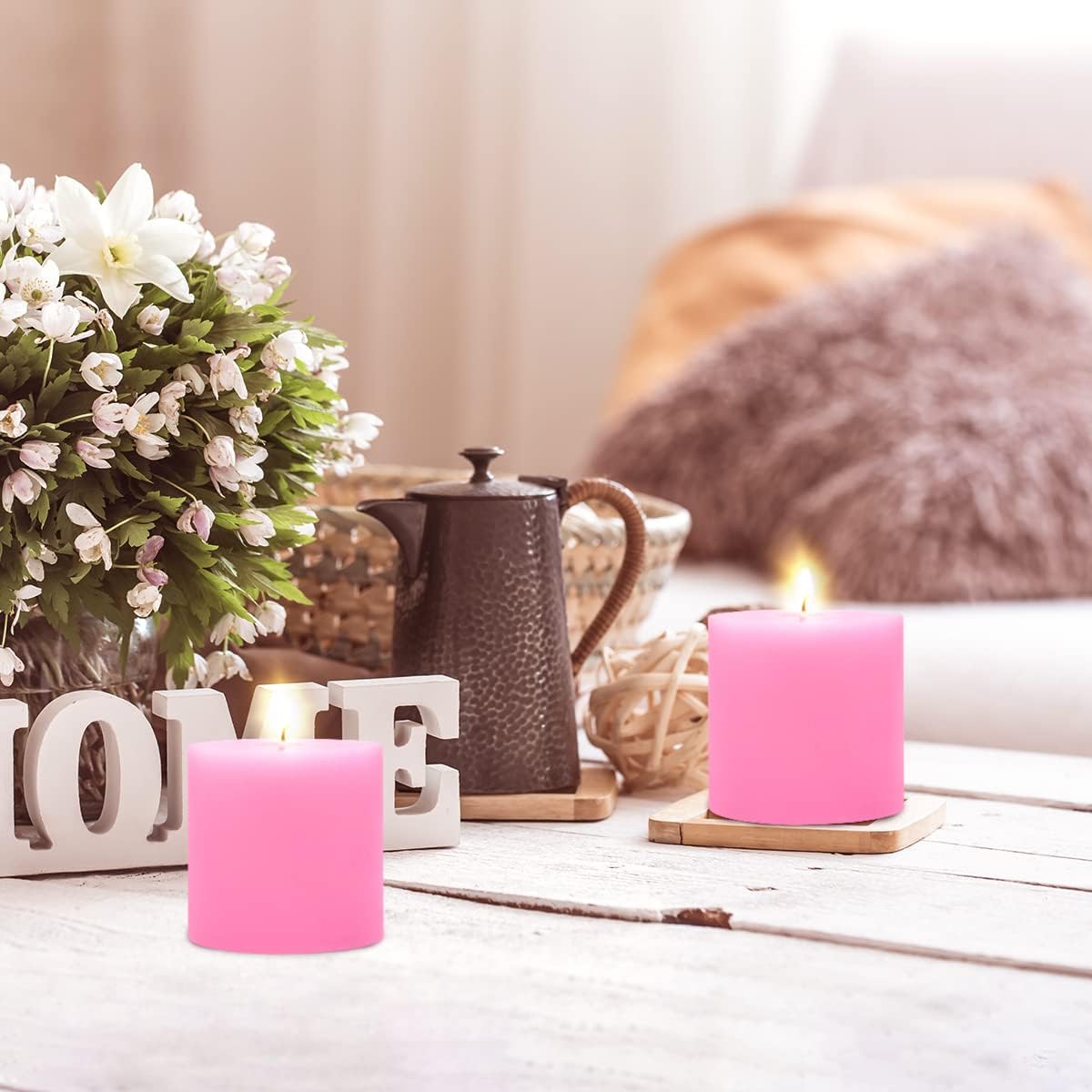 6 Pack 3x3 Inch Pink Pillar Candles for Romantic Valentine's Day, Unscented Column Candles for Home Restaurants Spa Church Weddings, Smokeless Dripless and Clean Burning Emergency Candle - Image 5