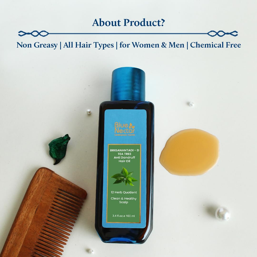 Blue Nectar Tea Tree Oil for Hair | Natural Anti Dandruff Oil for Scalp | Ayurvedic Plant Based Neem Amla Hair Oil (12 Herbs, 3.38 Fl Oz) - Image 6