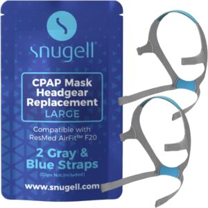 Snugell Strap Replacement for AirFit ResMed F20 Headgear Large Full Face Mask CPAP Supplies – 2-Pack Gray & Blue – Ultra-Soft Premium Elastic Nylon for Comfort, Durability - Clips Not Included