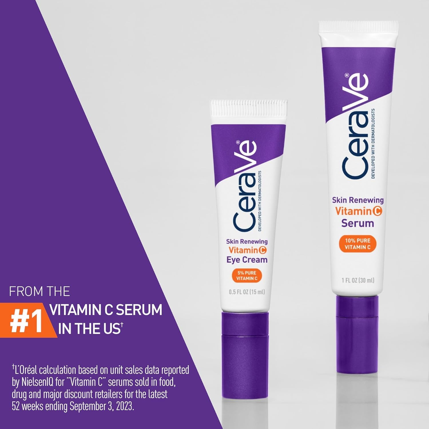 CeraVe Vitamin C Brightening Serum and Caffeine Eye Cream Set 1 oz Each - Image 2
