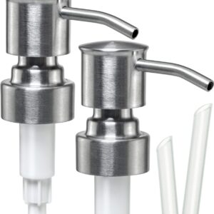 JASAI Durable Rustproof 304 Stainless Steel Soap Dispenser Pump, Matte Finish Soap Pump Replacement for Regular Mouth (2 Pack Silver)