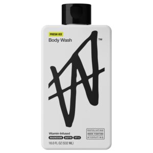 W By Jake Paul Exfoliating Body Wash for Men, Vitamin-Infused, Hydrating Shower Gel, Fresh Ice, 18 fl oz